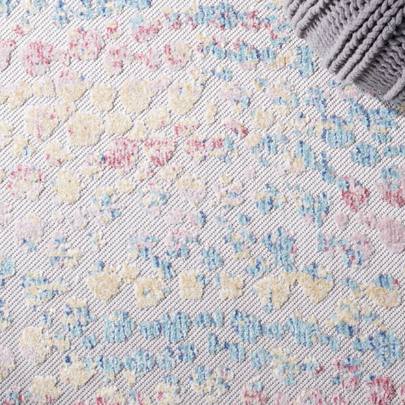 Wrought Studio Clerkin Aqua/Pink Indoor/Outdoor Rug Wayfair